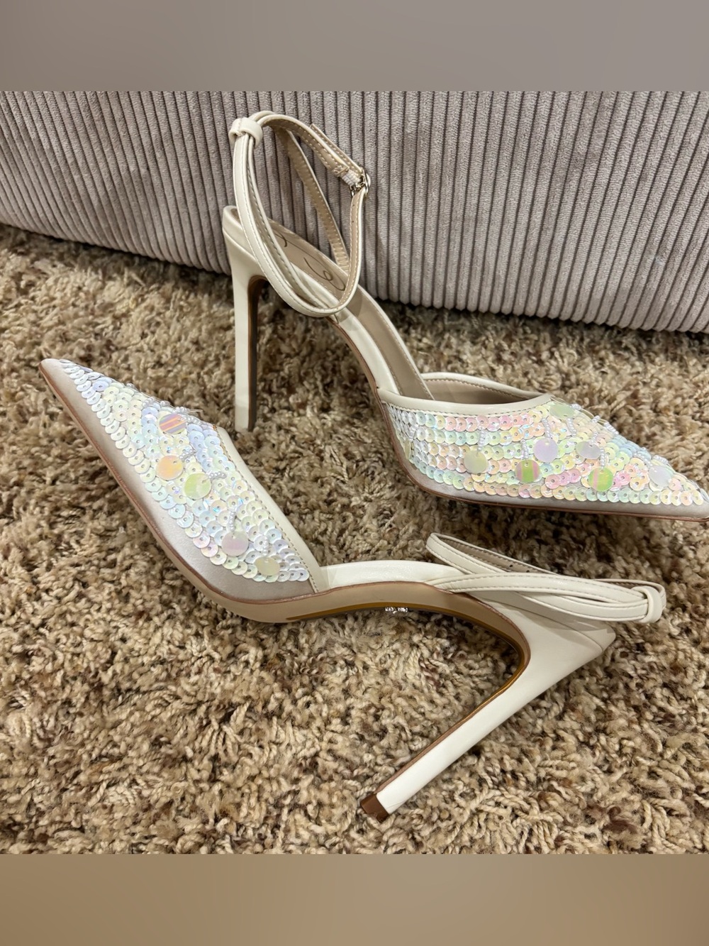 Sam Edelman Avril Sequin Ivory Pumps Heels Sz 7.5